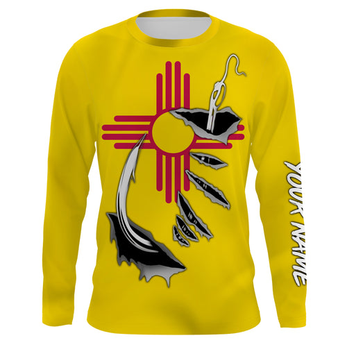 NM Fishing 3D Fish Hook New Mexico Flag UV protection quick dry customize name long sleeves shirts personalized fishing apparel gift for Fishing lovers IPHW472