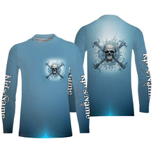 Load image into Gallery viewer, Water Skull And Crossbone Custom Long Sleeve Performance Fishing Shirts, Saltwater Fishing Shirts IPHW4830