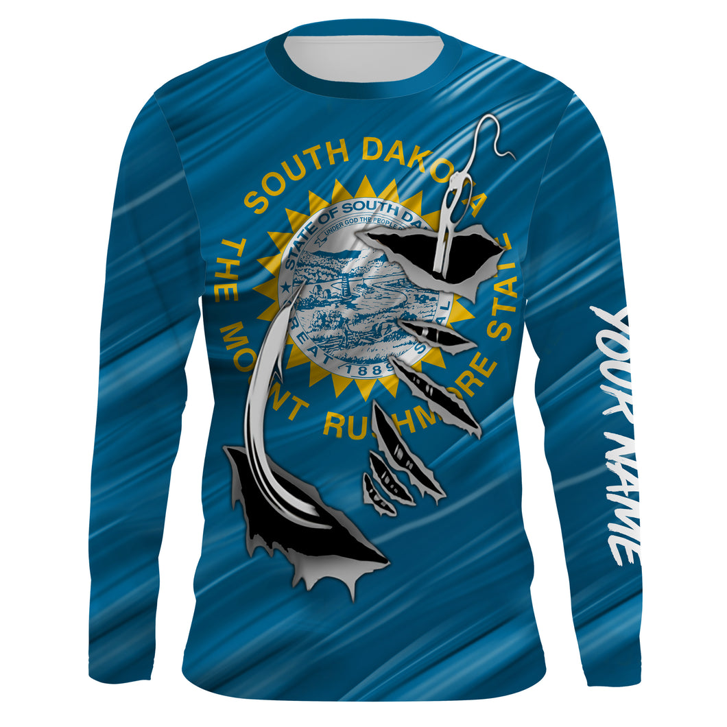 South Dakota Flag 3D Fish hook UV protection Custom long sleeve performance Fishing Shirts fishing apparel IPHW512