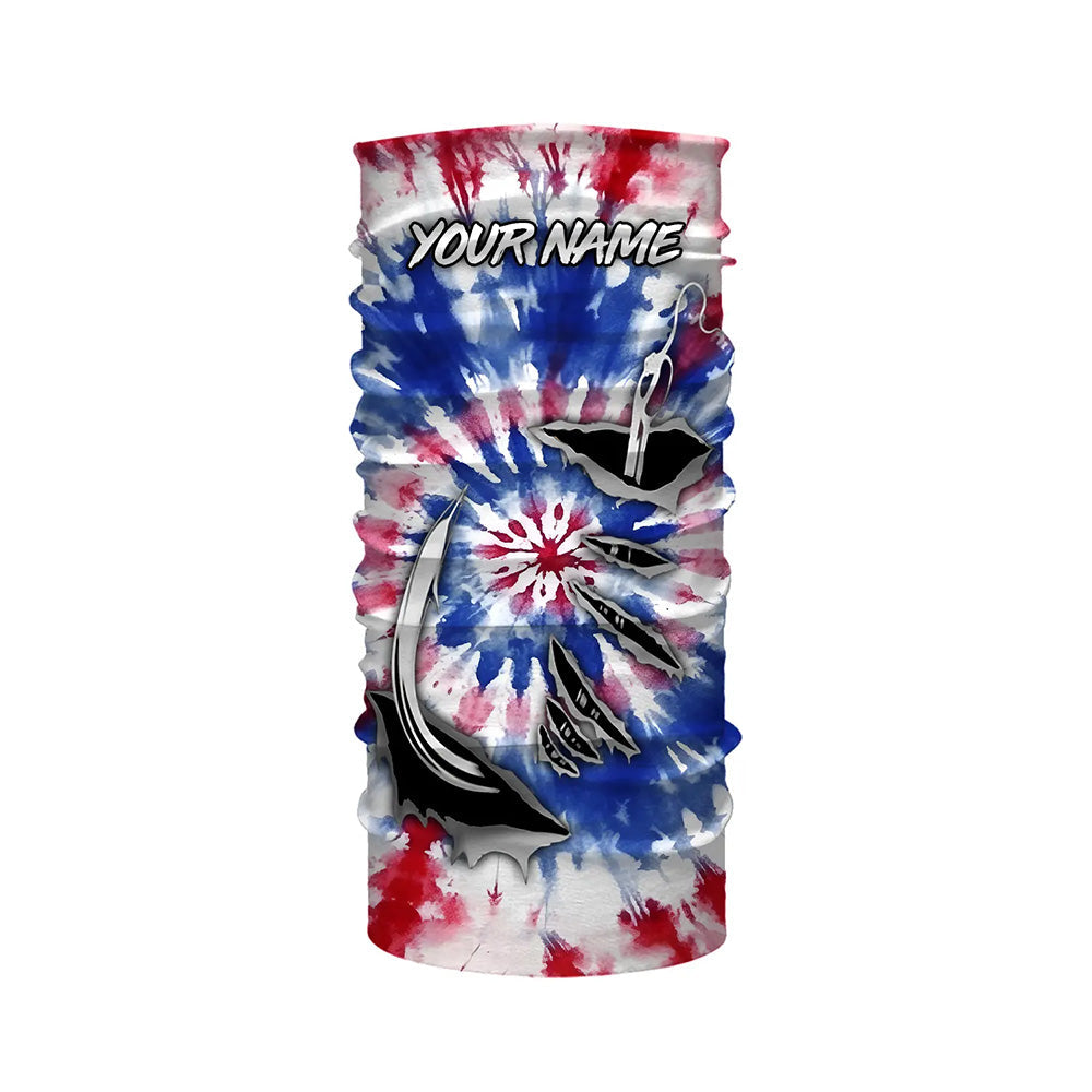 Custom Fish Hook American Flag Tie Dye Camo Long Sleeve Fishing Shirts, Patriotic Fishing Jerseys IPHW4697