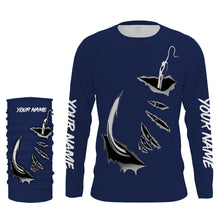 Load image into Gallery viewer, Fish hook Custom Navy blue Long Sleeve performance Fishing Shirts Fishing jerseys - IPHW1488