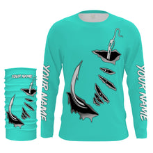 Load image into Gallery viewer, Fish hook Custom Turquoise blue Long Sleeve performance Fishing Shirts Fishing jerseys - IPHW1490