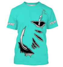 Load image into Gallery viewer, Fish hook Custom Turquoise blue Long Sleeve performance Fishing Shirts Fishing jerseys - IPHW1490