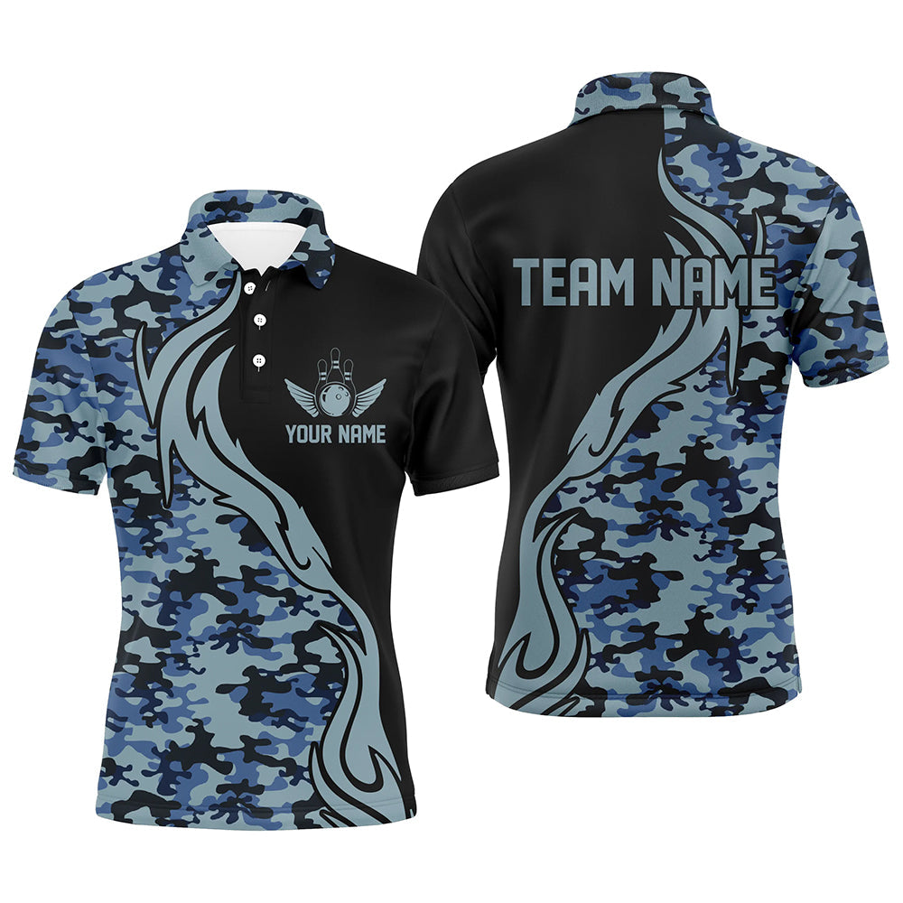 Blue Camo Custom Army Bowling Team Shirts Personalized Bowling League Shirts For Men IPHW5518