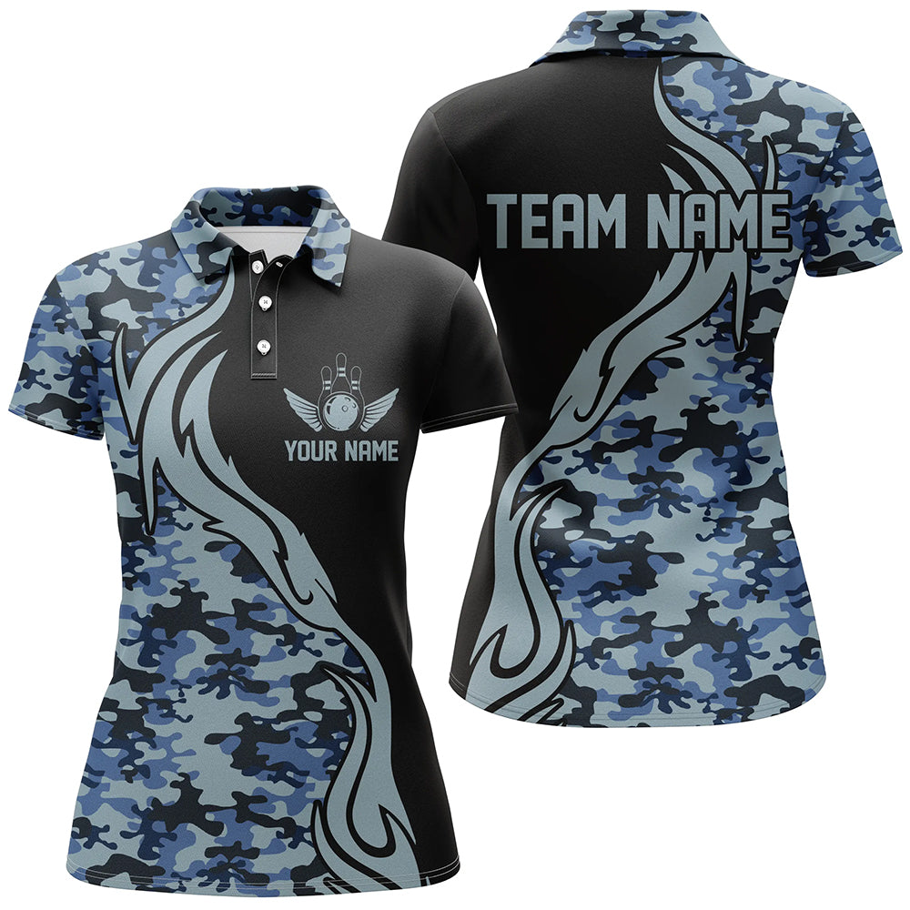 Blue Camo Custom Army Bowling Team Shirts Personalized Bowling League Shirts For Women IPHW5518