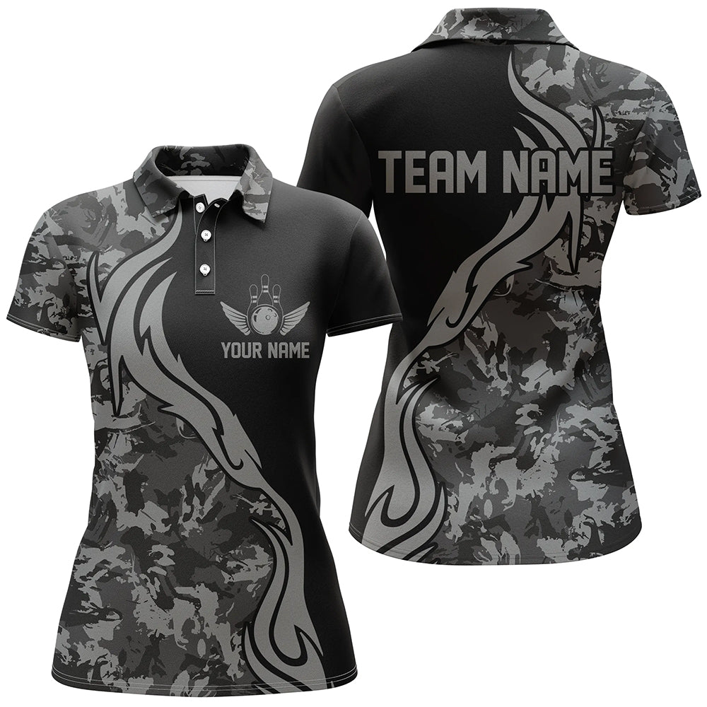 Personalized Gray Camo Bowling Shirts For Women Custom Bowling Team Jerseys Bowlers Outfits IPHW5520