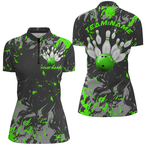 Black And Green Camo Bowling Team Shirts Custom Women Quarter Zip Bowling League Shirts IPHW5362