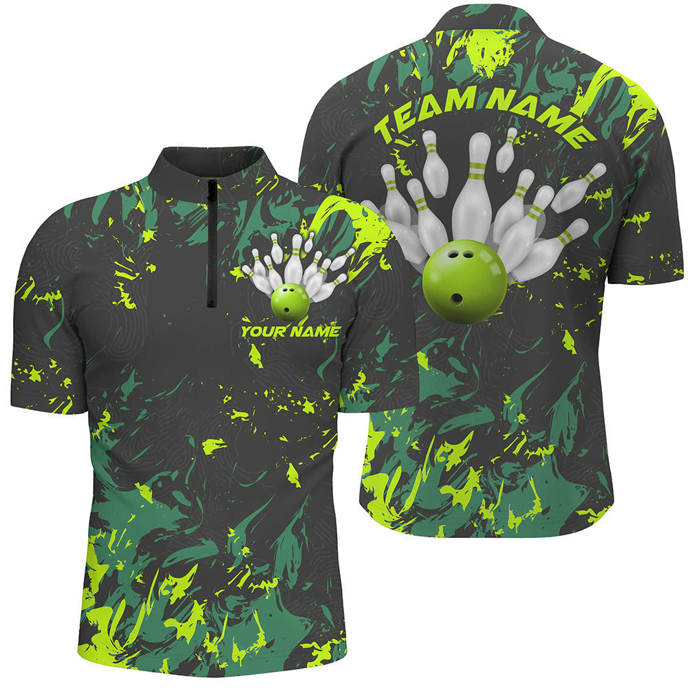 Black And Green Camo Bowling Team Shirts Custom Men Quarter Zip Shirts Bowling League Shirts IPHW5364