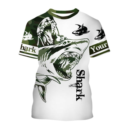 Shark Fishing Tattoo Green Camo Customize name 3D All over print shirts NQS662