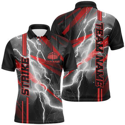 Custom Unisex Red Strike Bowling Polo / Quarter-Zip Shirts, Thunder Lightning Bowling Team Jersey IPHW6017