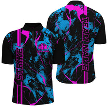 Load image into Gallery viewer, Custom Blue Pink Strike Bowling Shirts Men Quarter Zip Camo Bowling Team Jerseys Bowling League IPHW5387