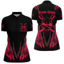 Load image into Gallery viewer, Custom Bowling Shirts For Women, Skull Bowling Team Shirts Bowling Pin | Red IPHW4484