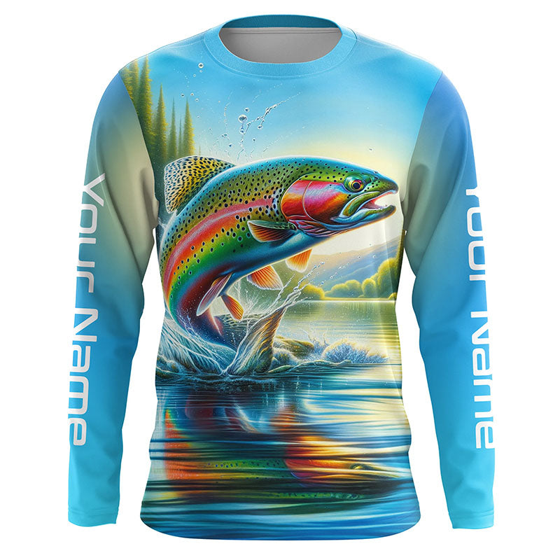 Fly Fishing Rainbow Trout Custom Long Sleeve Fishing Shirts, Trout Fishing Jerseys IPHW5583