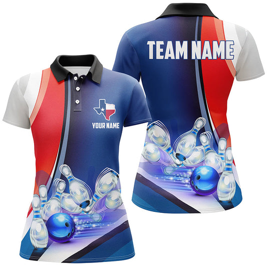 Custom Texas Bowling Team Polo Shirts, Patriotic Womens Bowling Strike Jerseys For Texan IPHW5267