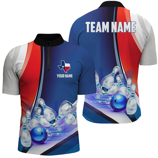 Custom Texas Bowling Team Quarter Zip Shirts, Patriotic Mens Bowling Strike Jerseys For Texan IPHW5267