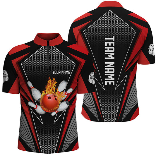 Custom Flame Bowling Team Jerseys Red Bowling Shirts For Men And Women Bowlers Outfits IPHW5497