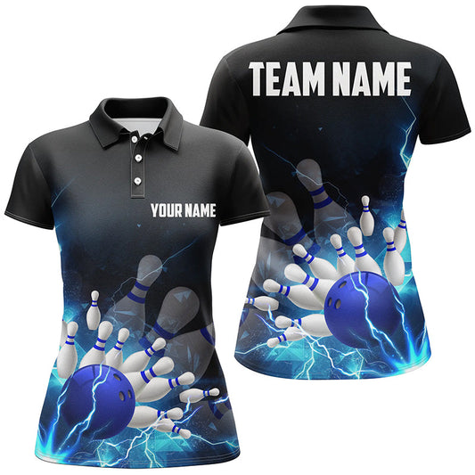 Blue Thunder Lightning Custom Bowling Polo Shirts For Women Team Name Bowling Jerseys IPHW5318