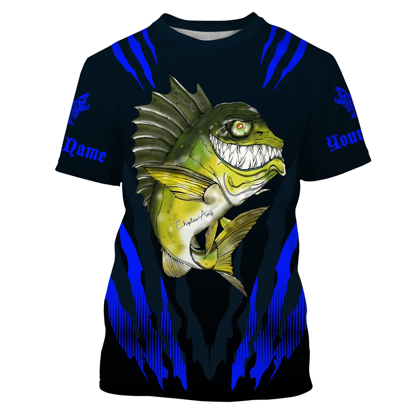 Angry Bass Fishing Custom Long sleeve Fishing Shirts, Bass fish reaper fishing jerseys | blue IPHW3375
