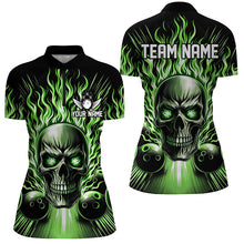 Load image into Gallery viewer, Personalized Skull Bowling Shirt For Women Custom Team&#39;S Name Flame Bowler Jerseys | Green IPHW5819