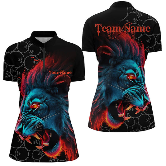 Lion Bowling Team Jerseys Custom Ladies Bowling League Quarter Zip Shirts Bowlers Outfits IPHW5357