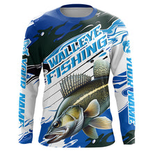 Load image into Gallery viewer, Custom Walleye Fishing Jerseys, Walleye Long Sleeve Tournament Fishing Shirts | Blue Camo IPHW5994