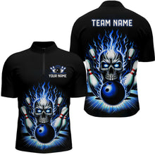 Load image into Gallery viewer, Personalized Unisex Skull Bowling Shirt Custom Team&#39;S Name Flame Bowler Jerseys | Blue IPHW6012