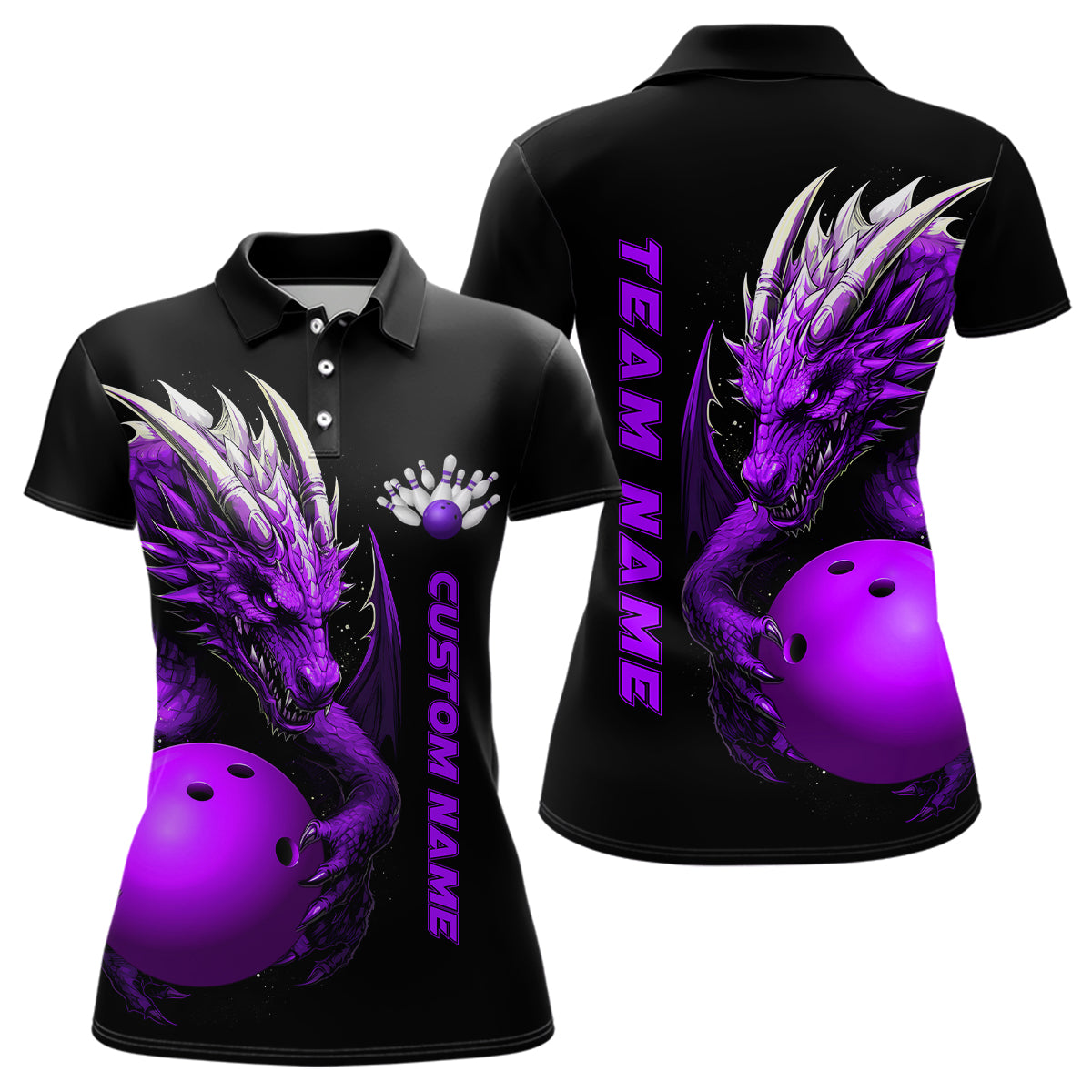 Custom Purple Dragon Women Bowling Polo Shirts Team Bowling Jerseys Bowling Apparel IPHW5296