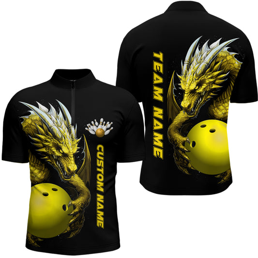 Custom Yellow Dragon Men Bowling Quarter Zip Shirt Team Bowling Jerseys Bowling Apparel IPHW5297