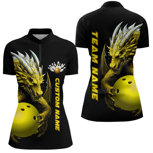Custom Yellow Dragon Women Bowling Quarter-Zip Shirts Team Bowling Jerseys For Bowler IPHW5297