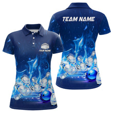Load image into Gallery viewer, Custom Bowling Shirts For Women Blue Flame Bowling Team Jersey Bowling League Outfits Bowlers Gifts IPHW5493