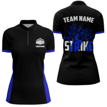 Load image into Gallery viewer, Personalized Strike Bowling Team Shirts Ladies Bowling Shirts Bowling League Jerseys | Blue IPHW5513