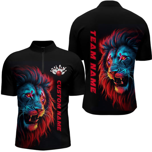 Colorful Lion Bowling Men Quarter Zip Shirts Custom Bowling Team Jerseys Bowling League Shirts IPHW5356