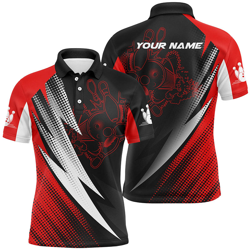 Custom Red black bowling shirt for men – personalized team jersey front view