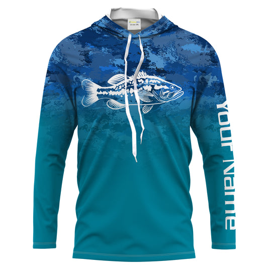 Largemouth Bass fishing blue camo ocean Customize Name UV Long Sleeve Fishing Shirts UPF 30+ NQS2183