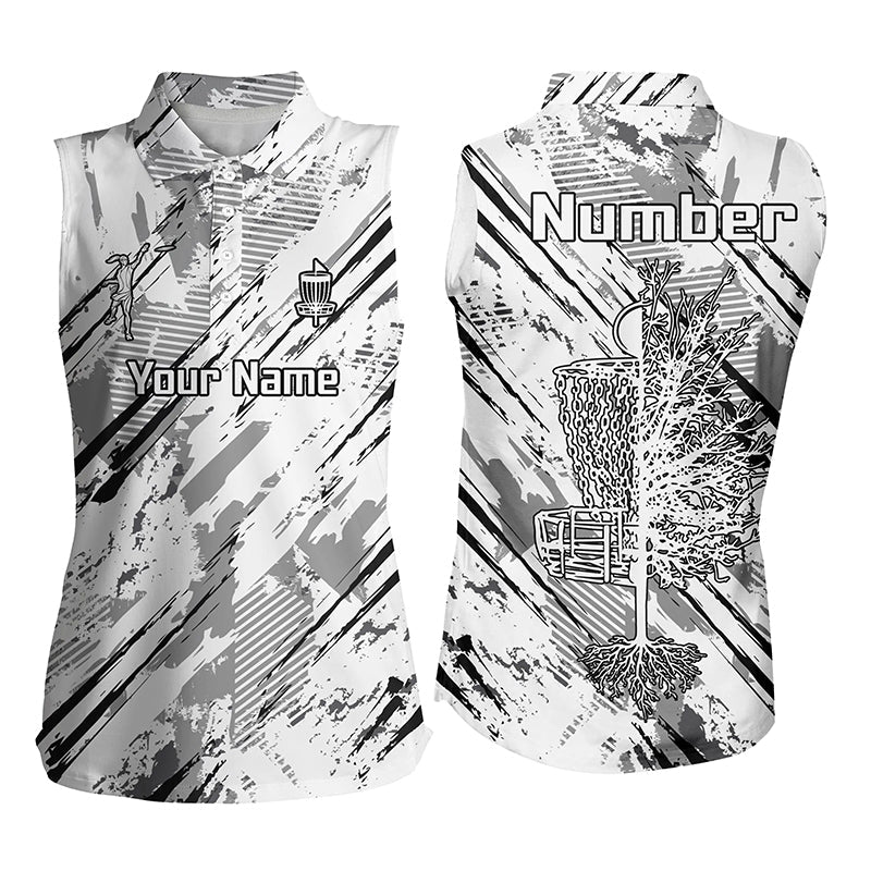 Black and white abstract line halftone pattern Women sleeveless polo shirt custom disc golf shirt NQS6809