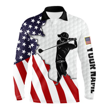 Load image into Gallery viewer, American flag patriotic Mens white golf polo custom name golf shirts best mens golf wear NQS3432