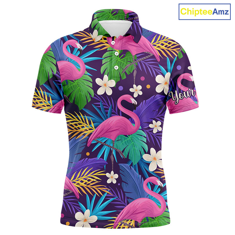 Men golf polo shirts colorful floral flamingo pattern tropical leaves custom team golf polo shirts NQS3897