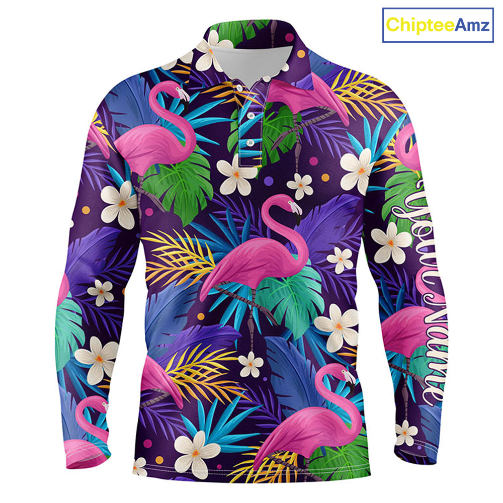 Men golf polo shirts colorful floral flamingo pattern tropical leaves custom team golf polo shirts NQS3897
