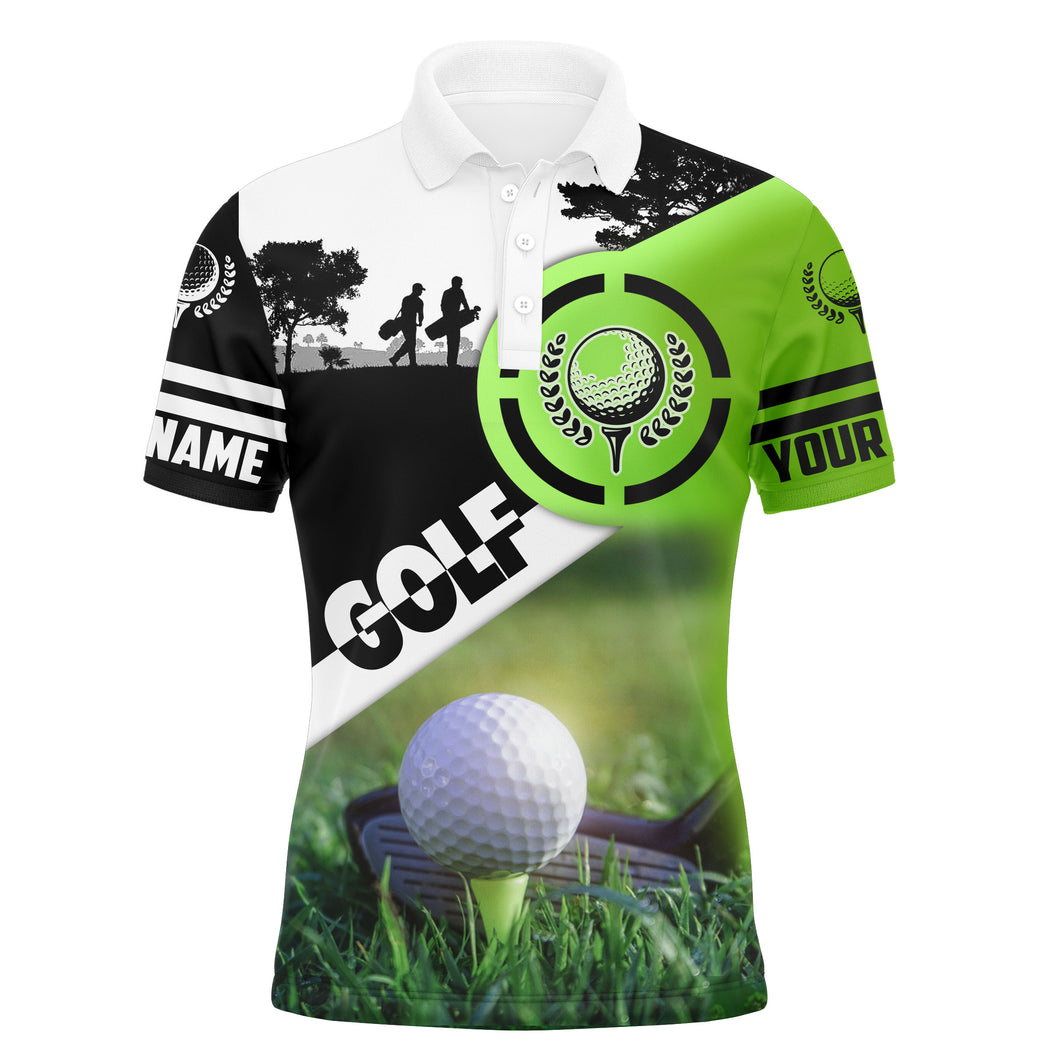 Green black long sleeve golf polo shirts golf balls personalized golfing gifts for men, women NQS3428