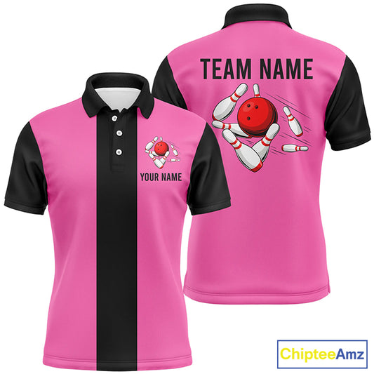 Personalized Pink Black Retro Bowling Polo Shirts For Men custom vintage bowling team jerseys NQS6568