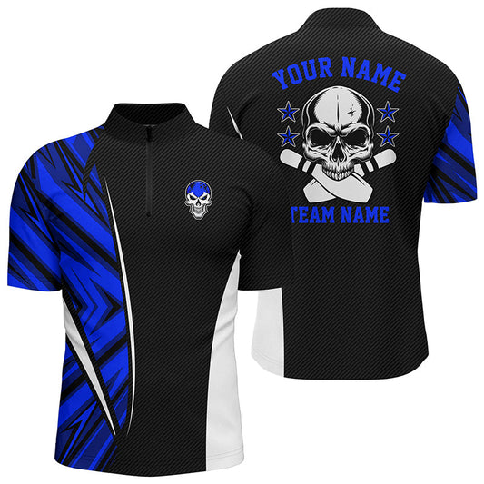 Black and blue camo Custom camo Bowling Quarter Zip Shirts For Men, team skull Bowling Jerseys NQS6368