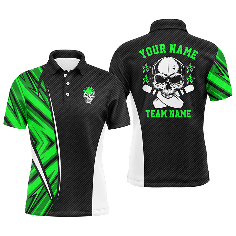 Black and green camo Custom camo Bowling polo Shirts For Men, team skull Bowling Jerseys NQS6369