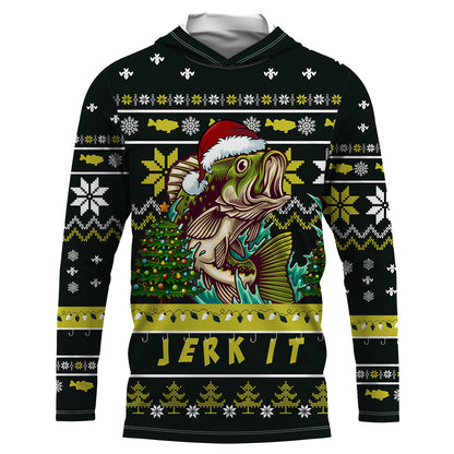 Funny ugly Christmas Bass fishing shirts for men Performance Long Sleeve Fishing Shirt NQS1000