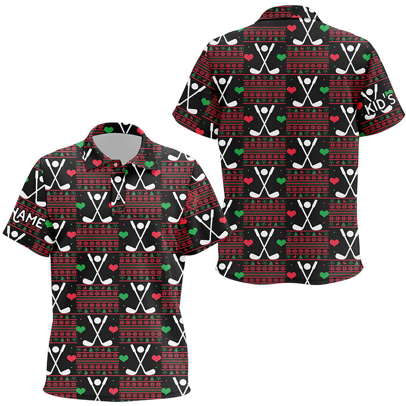 Kid golf polo shirts custom Christmas pattern shirt for Kid, personalized Christmas golf gifts NQS6603