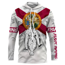 Load image into Gallery viewer, Inshore Grand Slam Redfish, Speckled Trout, Flounder fishing Florida State Flag patriotic Custom name UV protection fishing shirt NQS2637