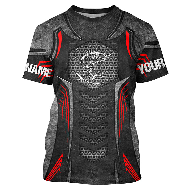 Beautiful Walleye Fishing Walleye Tattoo Metal Custom Fishing Jersey - Personalized Fishing Gifts| Red NQS4935