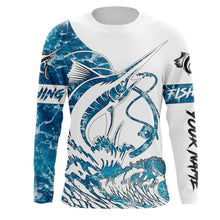 Load image into Gallery viewer, Sailfish fishing tattoo blue sea wave ocean camo Custom Name UV sun protection fishing jersey NQS3777