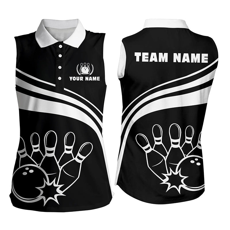 Personalized bowling Sleeveless polo shirts for womens, black and white bowling shirt team bowl jersey NQS6875