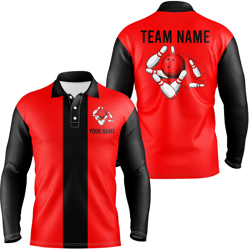 Personalized Red Black Retro Bowling Polo Shirts For Men custom vintage bowling team jerseys NQS6881