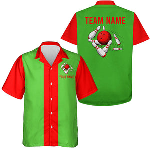 Personalized Red Green Christmas Bowling hawaiian shirts Custom vintage Team button up shirts NQS6882